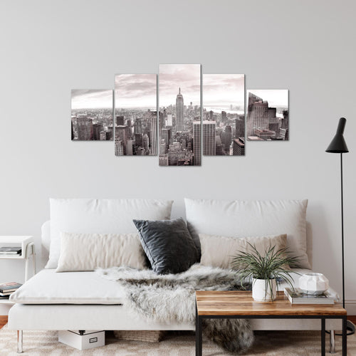 Runa Art Wandbilder New York Skyline 5 Teilig Bild auf Vlies Leinwand Deko Wohnzimmer Büro USA Grau Rosa 010252b