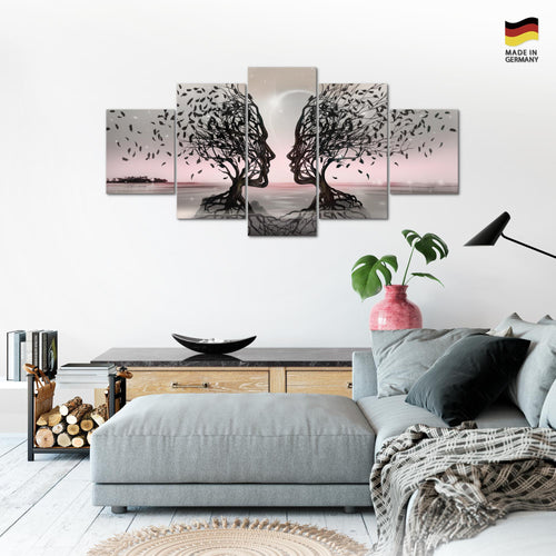 Runa Art Wandbilder Liebespaar 5 Teilig Bild auf Vlies Leinwand Deko Wohnzimmer Schlafzimmer Abstrakt Baum Grau Rosa 044852b