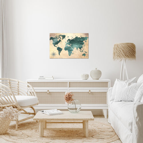 Runa Art Bild Weltkarte Modern Wandbilder Wohnzimmer Büro 1 Teilig - Made In Germany - Steinoptik Beige Braun Flur 026015a