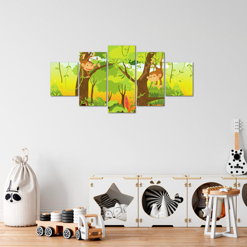 Runa Art Wandbilder Tiere Dschungel 5 Teilig Bild auf Vlies Leinwand Deko Spielzimmer Baby Kinderzimmer Bunt 001852b