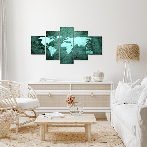 Runa Art Wandbilder Weltkarte 5 Teilig Bild auf Vlies Leinwand Deko Büro Wohnzimmer Vintage Antik Türkis 101752b