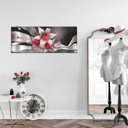 Runa Art Wandbild Blumen Lilien 1 Teilig 100 x 40 cm Modern Bild auf Vlies Leinwand Abstrakt Wohnzimmer Schwarz Rot 039612c