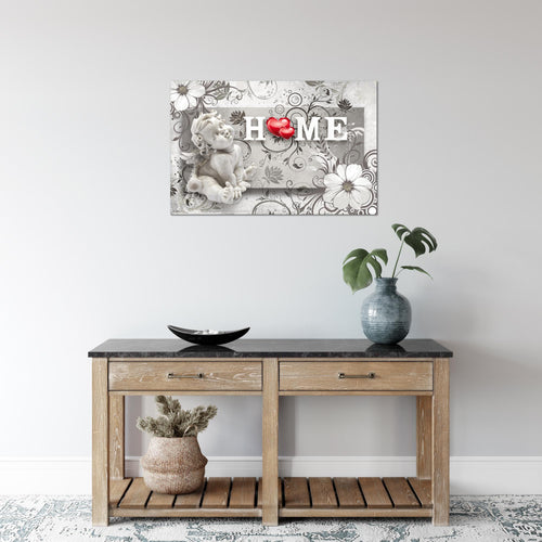 Runa Art Bild Engel Vintage Modern Wandbilder Wohnzimmer Schlafzimmer 1 Teilig - Made In Germany - Blumen Grau Rot Flur 030815c