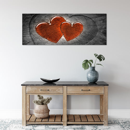 Runa Art Wandbild Herzen Holz 1 Teilig 100 x 40 cm Modern Bild auf Vlies Leinwand Holzoptik Wohnzimmer Schlafzimmer Grau Rot 104112c