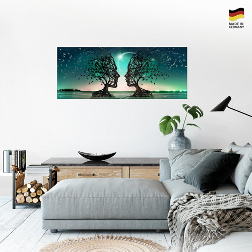 Runa Art Wandbild Abstrakt 100 x 40 cm Modern Bild auf Vlies Leinwand Türkis Wohnzimmer Schlafzimmer Büro Gesichter 044812a