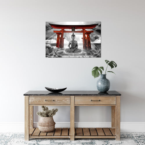 Runa Art Bild Feng Shui Buddha Modern Wandbilder Wohnzimmer Schlafzimmer 1 Teilig - Made In Germany - Zen Rot Grau Flur 036415c