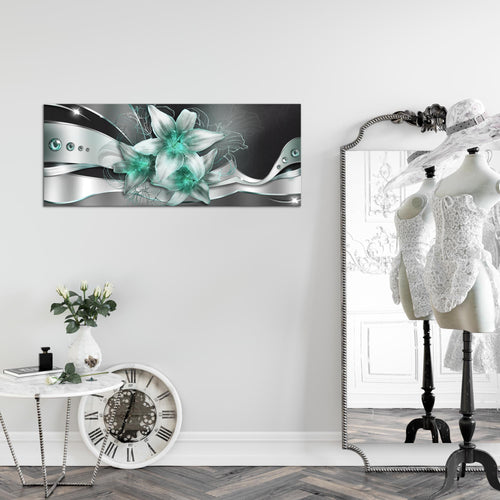 Runa Art Wandbild Blumen Lilien 1 Teilig 100 x 40 cm Modern Bild auf Vlies Leinwand Abstrakt Wohnzimmer Schwarz Türkis 039612b
