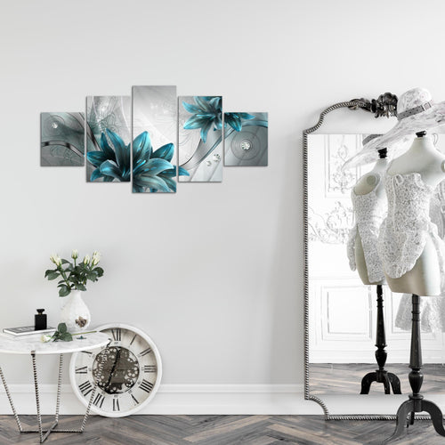 Runa Art Wandbilder Blumen Lilien 5 Teilig Bild auf Vlies Leinwand Deko Wohnzimmer Abstrakt Grau Blau 036852c