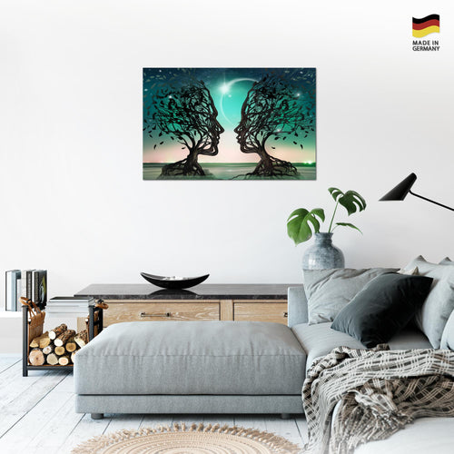 Runa Art Bild Liebespaar Modern Wandbilder Wohnzimmer Schlafzimmer 1 Teilig - Made In Germany - Abstrakt Baum Türkis Flur 044815a