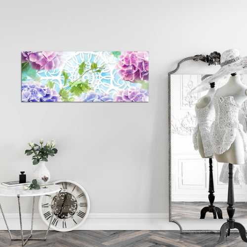 Runa Art Wandbild Blumen Hortensien 1 Teilig 100 x 40 cm Modern Bild auf Vlies Leinwand Mandala Wohnzimmer Bunt 017512b