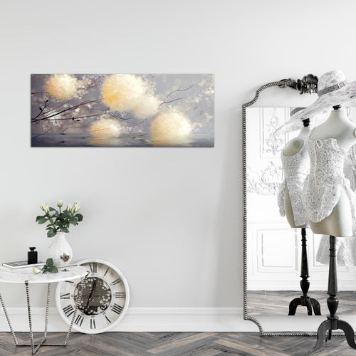 Runa Art Wandbild Pusteblumen 100 x 40 cm Modern Bild auf Vlies Leinwand Abstrakt Wohnzimmer Schlafzimmer Grau Beige 044212a
