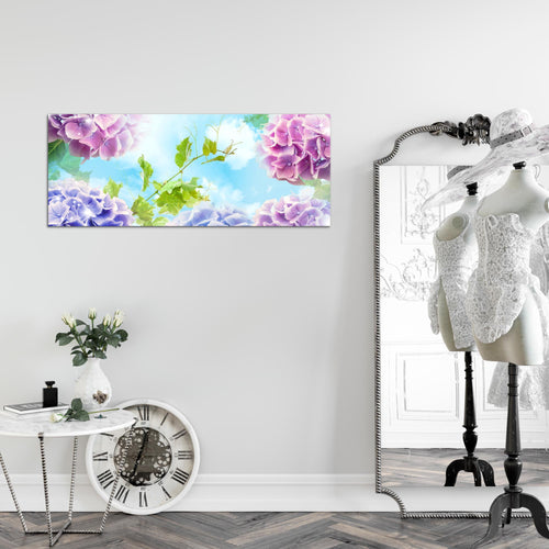 Runa Art Wandbild Blumen Hortensien 1 Teilig 100 x 40 cm Modern Bild auf Vlies Leinwand Natur Wohnzimmer Bunt 017512c