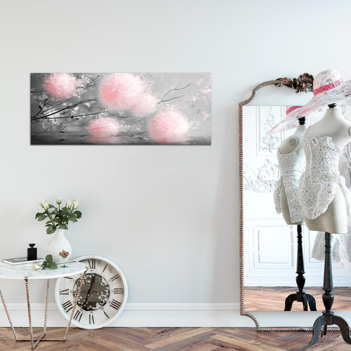 Runa Art Wandbild Pusteblumen 100 x 40 cm Modern Bild auf Vlies Leinwand Abstrakt Wohnzimmer Schlafzimmer Grau Rosa 044212b