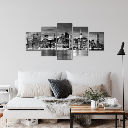 Runa Art Wandbilder New York City 5 Teilig Bild auf Vlies Leinwand Deko Wohnzimmer Büro USA Schwarz Weiss 010052b