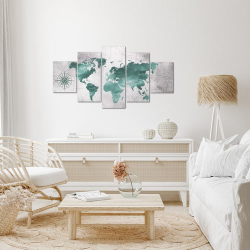Runa Art Wandbilder Weltkarte 5 Teilig Bild auf Vlies Leinwand Deko Büro Wohnzimmer Betonoptik Schwarz Weiss 026052c