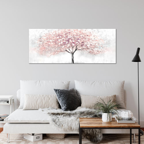 Runa Art Wandbild Blumen Pflanzen 100 x 40 cm Modern Bild auf Vlies Leinwand Rosa Wohnzimmer Schlafzimmer Büro Blütenbaum 053212b