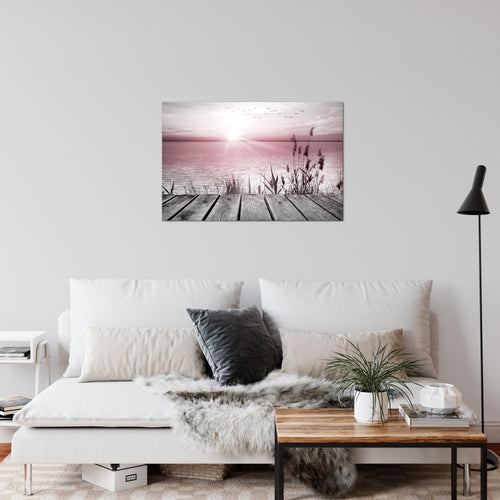Runa Art Bild Brücke Am See Modern Wandbilder Wohnzimmer Schlafzimmer 1 Teilig - Made In Germany - Meer Grau Rosa Flur 034315b