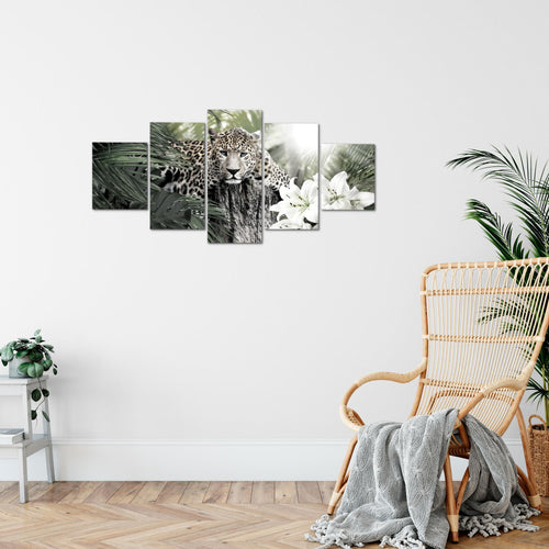 Runa Art Wandbilder Afrika Leopard 5 Teilig Bild auf Vlies Leinwand Deko Wohnzimmer Schlafzimmer Tiere Schwarz Weiss 006752c
