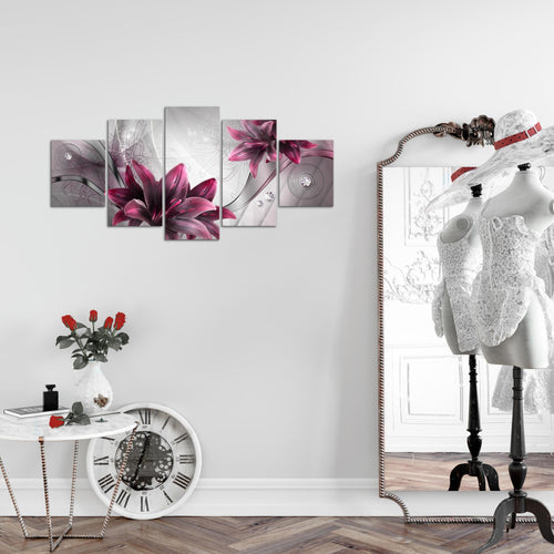 Runa Art Wandbilder Blumen Lilien 5 Teilig Bild auf Vlies Leinwand Deko Wohnzimmer Abstrakt Grau Rot 036852a
