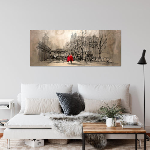 Runa Art Wandbild London 1 Teilig 100 x 40 cm Modern Bild auf Vlies Leinwand Abstrakt Wohnzimmer Schlafzimmer Braun Rot 009712a