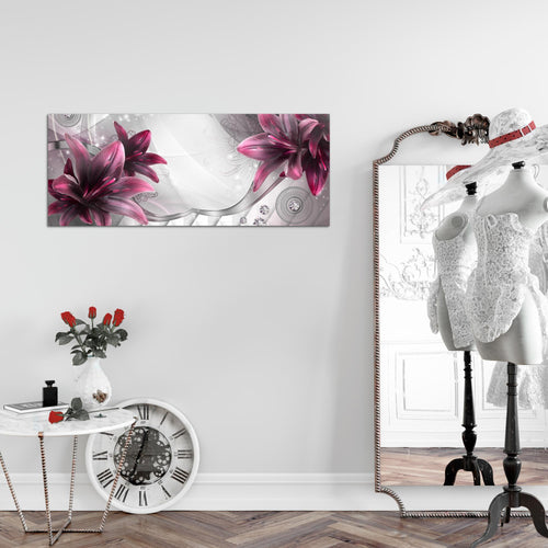 Runa Art Wandbild Blumen Lilien 1 Teilig 100 x 40 cm Modern Bild auf Vlies Leinwand Abstrakt Wohnzimmer Grau Rot 036812a