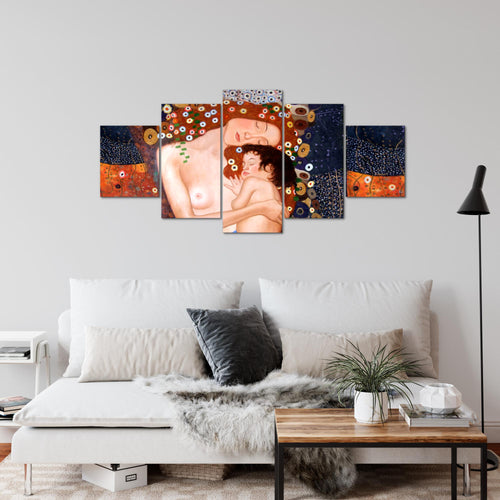 Runa Art Wandbilder Gustav Klimt Mutter und Kind 5 Teilig Bild auf Vlies Leinwand Deko Wohnzimmer Frau Braun 700252a