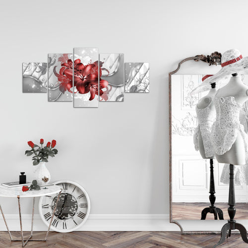 Runa Art Wandbilder Blumen Lilien 5 Teilig Bild auf Vlies Leinwand Deko Wohnzimmer Abstrakt Rot Weiß 016552b