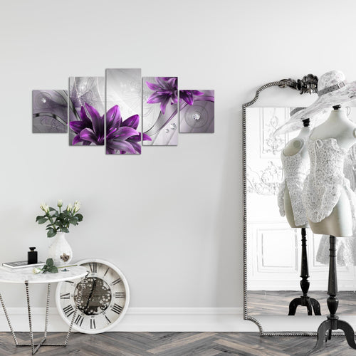 Runa Art Wandbilder Blumen Lilien 5 Teilig Bild auf Vlies Leinwand Deko Wohnzimmer Abstrakt Grau Violett 036852b