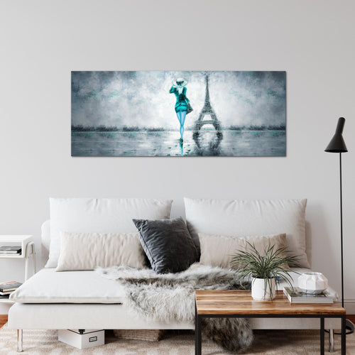 Runa Art Wandbild Paris Eifelturm 1 Teilig 100 x 40 cm Modern Bild auf Vlies Leinwand Abstrakt Wohnzimmer Schlafzimmer Türkis Grau 035612b
