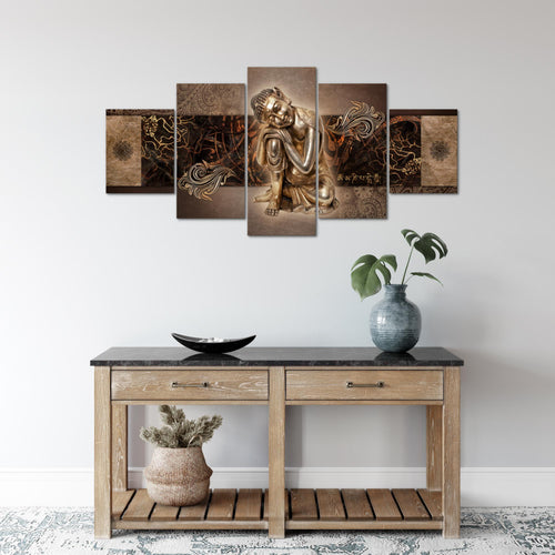 Runa Art Wandbilder Buddha Zen 5 Teilig Bild auf Vlies Leinwand Deko Wohnzimmer Schlafzimmer Feng Shui Braun 041352b