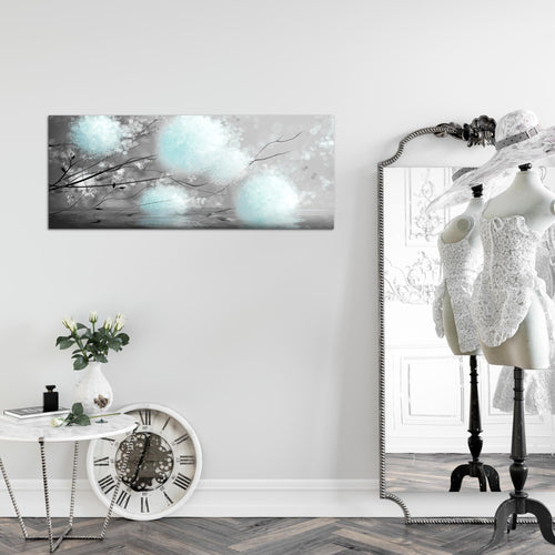 Runa Art Wandbild Pusteblumen 100 x 40 cm Modern Bild auf Vlies Leinwand Abstrakt Wohnzimmer Schlafzimmer Grau Türkis 044212c