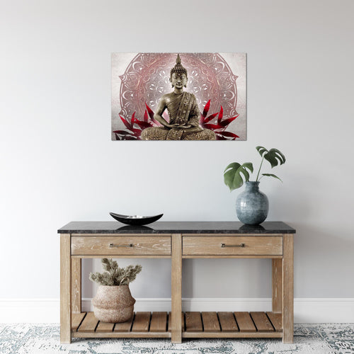 Runa Art Bild Buddha Modern Wandbilder Wohnzimmer Schlafzimmer 1 Teilig - Made In Germany - Orientalisch Grau Rot Flur 031215a