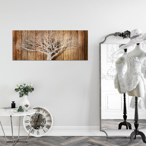 Runa Art Wandbild Baum Abstrakt 1 Teilig 100 x 40 cm Modern Bild auf Vlies Leinwand Holzmotiv Wohnzimmer Beige Braun 039912a