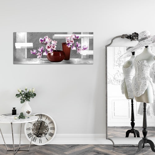 Runa Art Wandbild Blumen Abstrakt 1 Teilig 100 x 40 cm Modern Bild auf Vlies Leinwand Blumenvase Wohnzimmer Grau Rosa 035212c