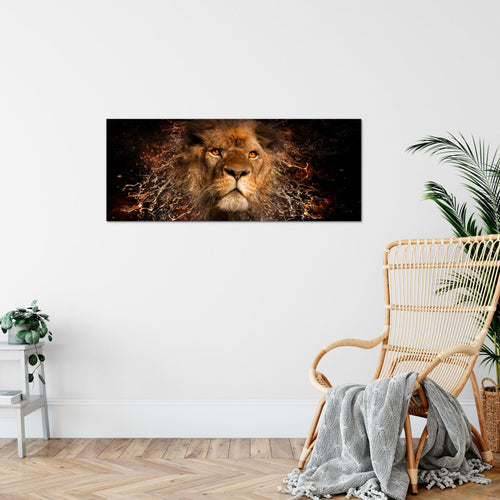 Runa Art Wandbild Afrika Löwe 1 Teilig 100 x 40 cm Modern Bild auf Vlies Leinwand Abstrakt Tiere Wohnzimmer Schlafzimmer Schwarz Gold 040712a