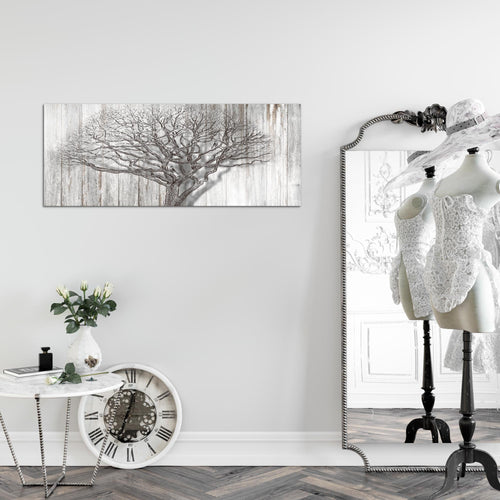 Runa Art Wandbild Baum Abstrakt 1 Teilig 100 x 40 cm Modern Bild auf Vlies Leinwand Holzmotiv Wohnzimmer Schwarz Weiss 039912b