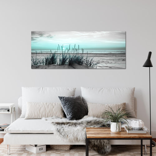 Runa Art Wandbild Landschaft 100 x 40 cm Modern Bild auf Vlies Leinwand Türkis Wohnzimmer Schlafzimmer Büro Strand 043712c