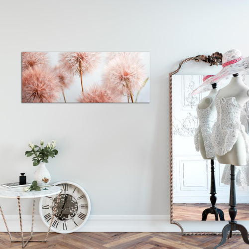 Runa Art Wandbild Blumen Pusteblumen 100 x 40 cm Modern Bild auf Vlies Leinwand Natur Wohnzimmer Grau Rosa 042012a
