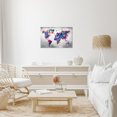 Runa Art Bild Weltkarte Modern Wandbilder Wohnzimmer Büro 1 Teilig - Made In Germany - Vintage Kontinente Bunt Flur 013315b