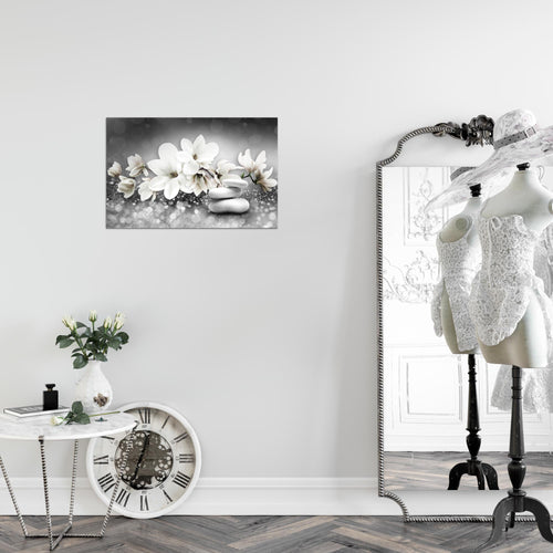 Runa Art Bild Blumen Magnolien Modern Wandbilder Wohnzimmer 1 Teilig - Made In Germany - Abstrakt Schwarz Weiss Flur 035415c