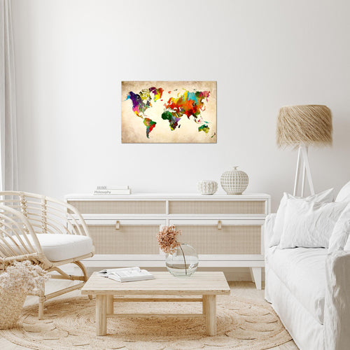 Runa Art Bild Weltkarte Modern Wandbilder Wohnzimmer Büro 1 Teilig - Made In Germany - Kontinente Landkarte Bunt Flur 105115a