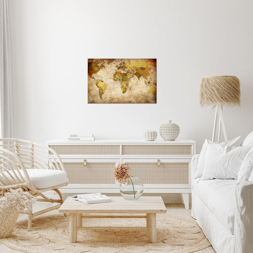Runa Art Bild Weltkarte Modern Wandbilder Wohnzimmer Büro 1 Teilig - Made In Germany - Vintage Antik Gold Flur 104015a