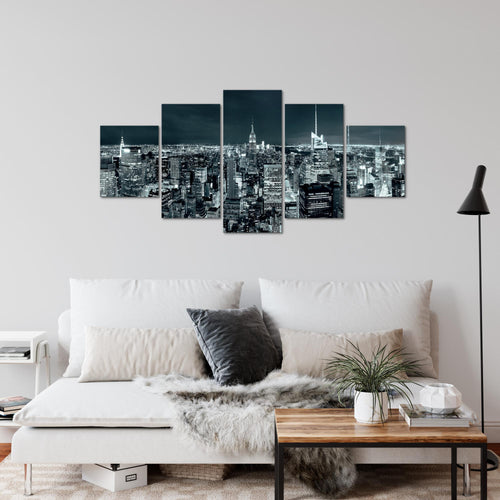 Runa Art Wandbilder New York Skyline 5 Teilig Bild auf Vlies Leinwand Deko Wohnzimmer Büro USA Türkis Blau 036252b