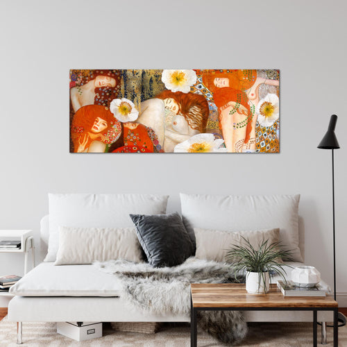 Runa Art Wandbild Collage Gustav Klimt 1 Teilig 100 x 40 cm Modern Bild auf Vlies Leinwand Frau Wohnzimmer Rot 018512a
