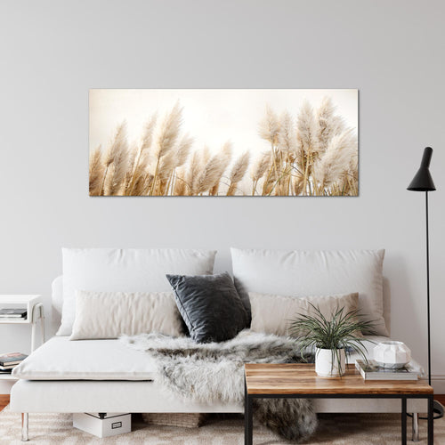 Runa Art Wandbild Blumen Pflanzen 100 x 40 cm Modern Bild auf Vlies Leinwand Beige Wohnzimmer Schlafzimmer Büro Gräser 044412a