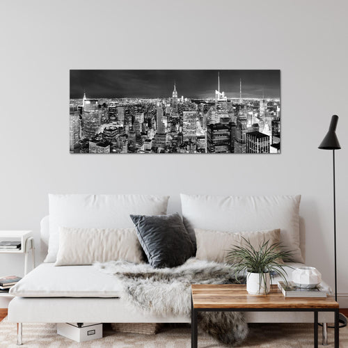 Runa Art Wandbild New York Skyline 1 Teilig 100 x 40 cm Modern Bild auf Vlies Leinwand Amerika NY Wohnzimmer Büro Schwarz Weiss 036212c