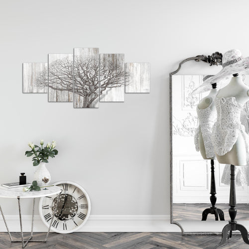 Runa Art Wandbilder Baum Abstrakt 5 Teilig Bild auf Vlies Leinwand Deko Wohnzimmer Holzmotiv Schwarz Weiss 039952b