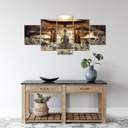 Runa Art Wandbilder Feng Shui Buddha 5 Teilig Bild auf Vlies Leinwand Deko Wohnzimmer Schlafzimmer Wellness Zen Braun 036452b