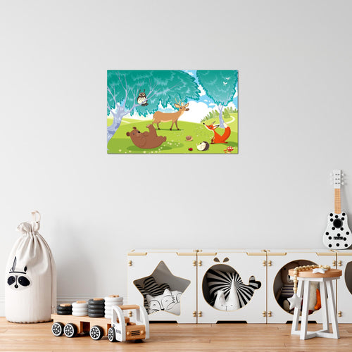 Runa Art Bild Kinderzimmer Wald Modern Wandbilder Babyzimmer Spielzimmer 1 Teilig - Made In Germany - Waldtiere Grün Flur 001815c
