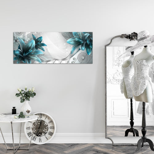Runa Art Wandbild Blumen Lilien 1 Teilig 100 x 40 cm Modern Bild auf Vlies Leinwand Abstrakt Wohnzimmer Grau Blau 036812c